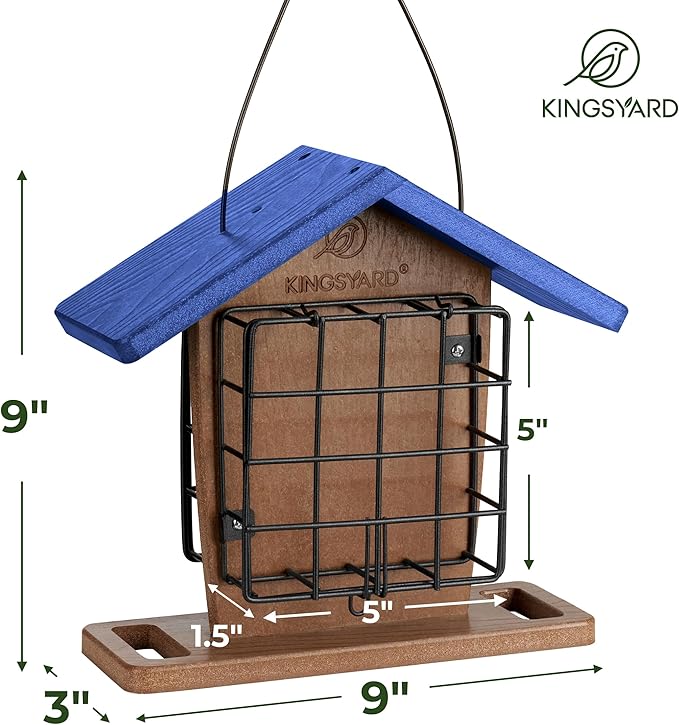 Kingsyard Recycled Plastic Double Suet Feeder with Rainproof Roof & Perch, Cage Suet Bird Feeders for Outdoors Hanging, Great for Woodpecker, Chickadee, Nuthatch (Green)