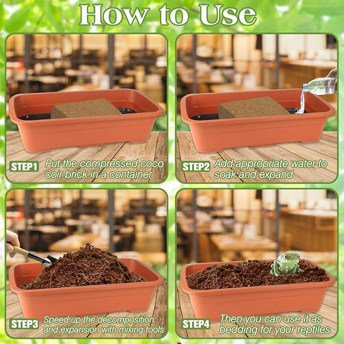 ZeeDix 10LB Coconut Fiber Substrate, 100% Organic Coconut Husk Coco Fiber Coir Brick Terrarium Bedding for Reptiles, Tortoise, Bearded Dragon, Leopard Gecko, Snake, Hermit Crabs, Frogs, Tarantula