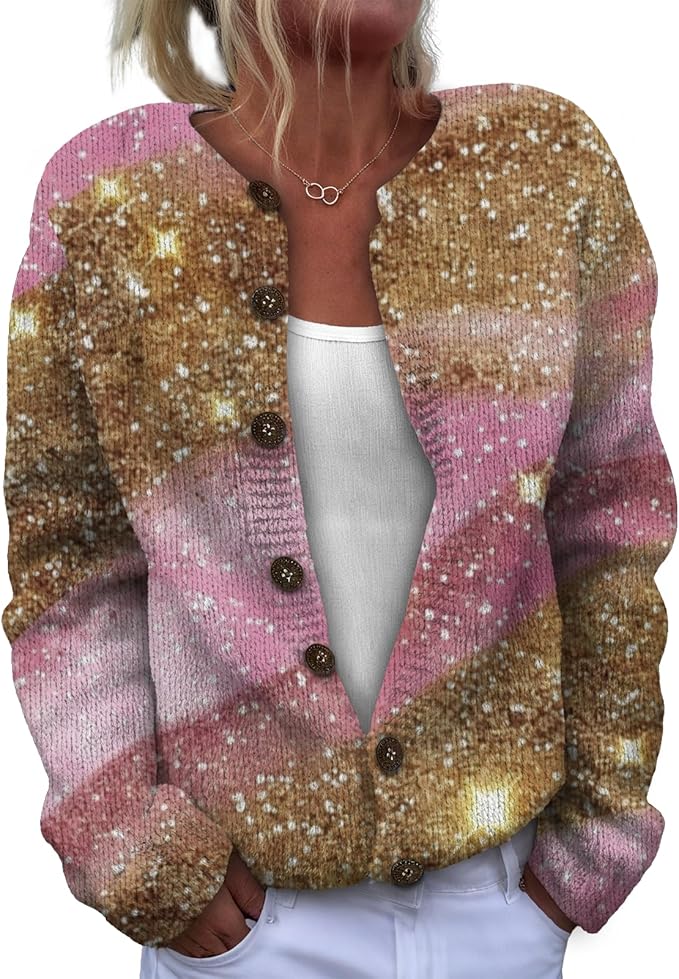 Women Sweaters Cardigan Fashion Long Sleeve Crewneck Sweaters Button Chunky Outerwear Fall Winter Casual Wear