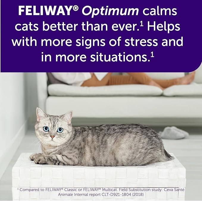 FELIWAY® Optimum 30 Day Cat Calming Plug In Pheromone Diffuser Starter Kit, 48ml - Helps Reduce Common Signs of Stress in Cats & Kittens, Enhanced Calming