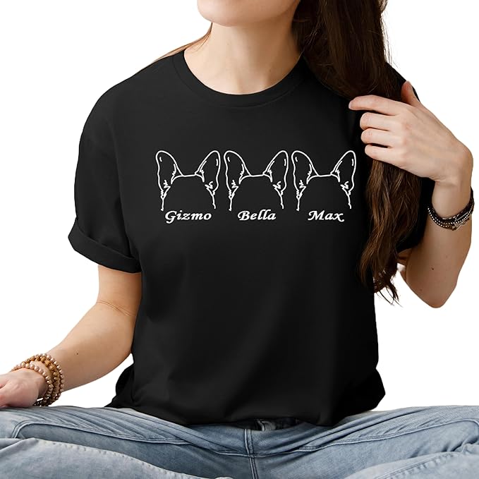 Custom Dog Mom Shirt for Women Pet Ears Sweatshirt with Name Unique Puppy Line Art Cute Dad Hoodie for DogDad Owner Lover