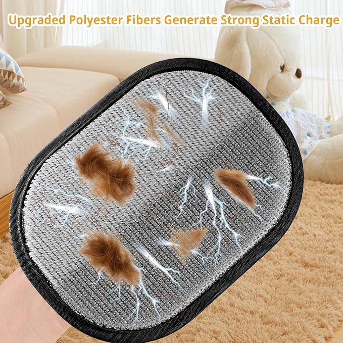 Upgraded Electrostatic Pet Hair Removal Glove - Reusable, Washable Mitt for Furniture, Carpet, Car Seat & Clothing - Efficient Cat & Dog Hair Remover