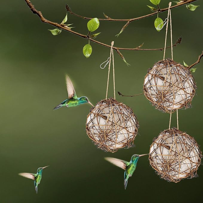 winemana Set of 3 Globe Hummingbird Nesters, Full of Bird Nesting Materials, Design for Bird Lovers, Idea Bird Gifts in Outdoor Indoor Patio Garden