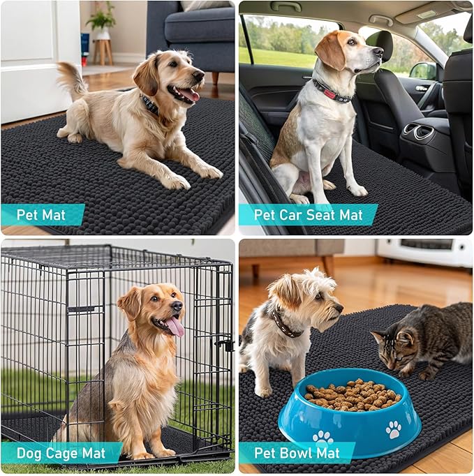 OLANLY Dog Door Mat Set 2-Piece 36x24, Absorbs Moisture and Dirt, Absorbent Non-Slip Washable Doormat, Quick Dry Chenille Mud Mat for Dogs, Entry Indoor Entryway Carpet for Inside Floor, Dark Grey