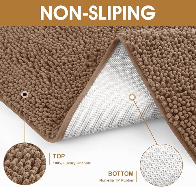 IM HOME 2 Pieces Muddy Door Mats for Dogs, Chenille Absorbent Pet Mats, Quick Dry, Trap Dirt Non Slip Heavy Indoor Doormat Soft Dog Bed Mat Front Inside Door Mat for Indoor Outdoor Entrance,Camel