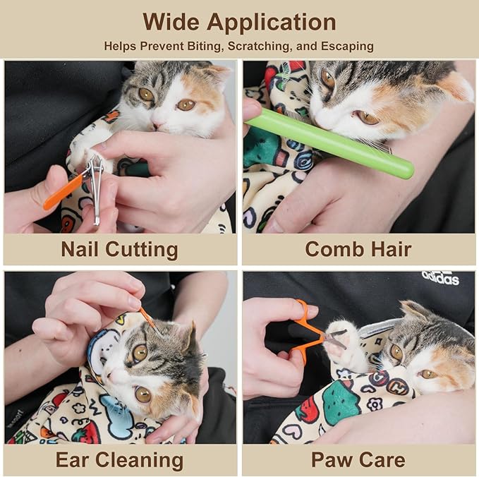 35.5" Extra Large Cat Grooming Wrap – Anti-Escape Cat Wrap for Cutting Nails, Brushing & Medication – Soft, Comfortable, Reusable, Self-Adhering, Holds Cats Up to 22lbs (Elephant Cat)