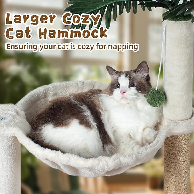 Cat Scratching Post 40 Inches Small Cat Tree Tower with Two Hammock, Double Hammock with Cat Toy Wooden Interactive, Cat Condo for Kitten and Adults Cat