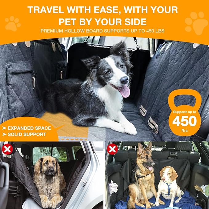 Dog Car Seat Cover, Hard-Bottom Back Seat Extender for Pets, Waterproof Nonslip Hammock for Car, Backseat Dog Bed for Cars SUVs Trucks, Car Seat Protector, Universal Fit 52 x 25 in, Black
