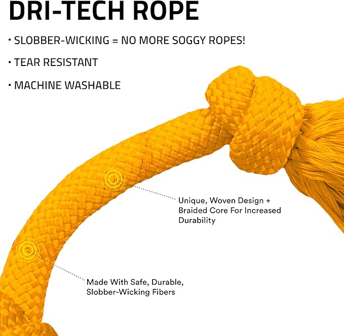 Playology Dog Toys | Dri-Tech Rope Toy Tug of War Rope for Aggressive Chewers | Jumbo Cheddar Cheese Scented Toy - Easy to Clean and Made from Non Toxic Materials