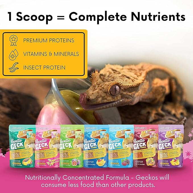 16oz Complete Crested Gecko Food Diet. Premium Ingredients Mix, Ready to Use Freshly Made Powder. Unique Superfood Formula, Developed & Made in The USA. Enjoy!