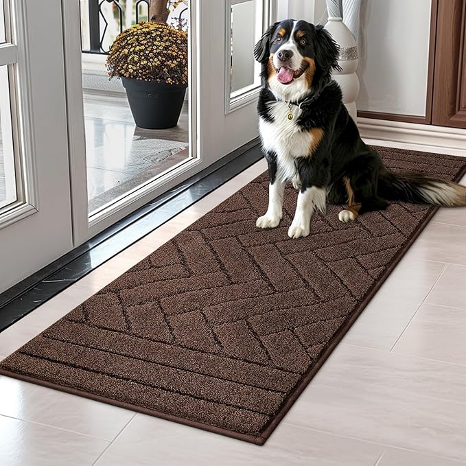 Tindbea Dog Mat for Muddy Paws,Absorbs Moisture Dirt Non-Slip Washable Mud Mat for Dogs,Soft Rubber Backing Front Inside Pet Rug for Entryway, Mud Dog Paws, Patio(20"x48",Coffee)