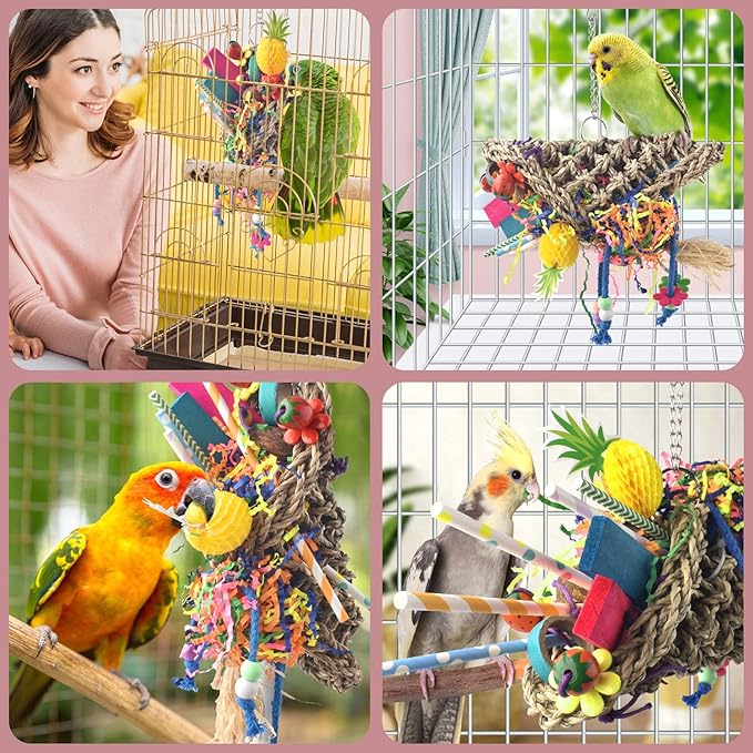 KATUMO Bird Toys, Seagrass Basket Toy with Array of Chewable Parrot Foraging for Small Medium Parrot Birds