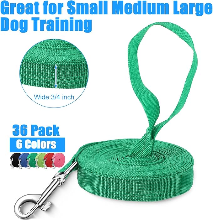Hillban 36 Pcs Dog Leash Bulk 5 ft Multicolored Puppy Training Leash Slip Pet Traction Nylon Rope for Small Medium Dogs Agility, Yard, Camping, Backyard Play(6 Colors)