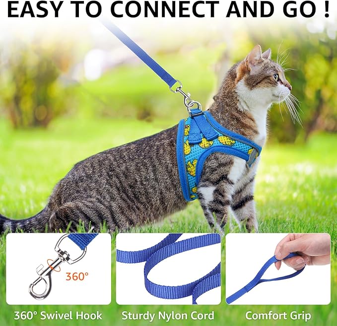 SCENEREAL Cat Harness & Leash Set Escape Proof - Adjustable Air Mesh Vest with Reflective Strips for Kittens, Puppies, Rabbits, Duck S