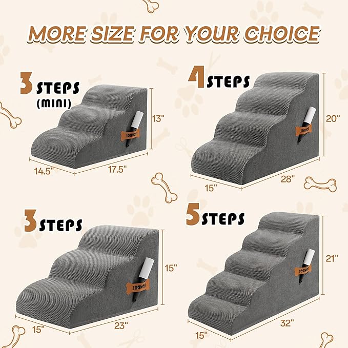 Romrol Dog Stairs Ramp for Beds Couches, Extra Wide Pet Steps with Durable Non-Slip Waterproof Fabric Cover, Dog Slope Stairs for Small Dogs and Cats or Pets Friendly, 3-Tiers, 13 Inch,Grey