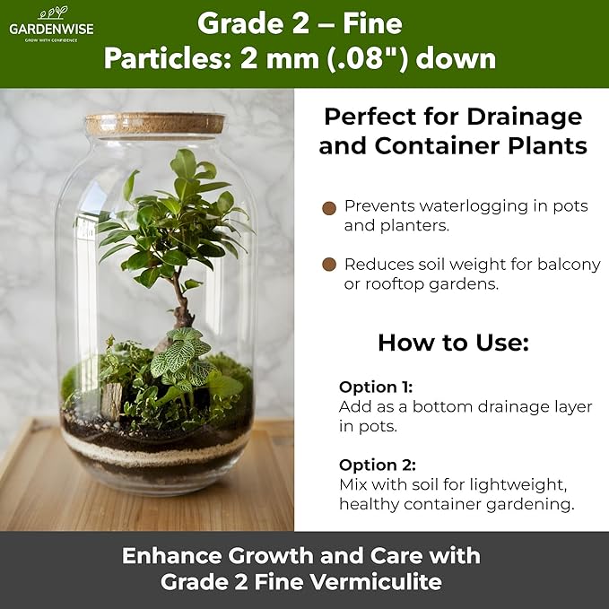 Organic Fine Vermiculite for Indoor Gardening Plants and Mushrooms – Enhances Soil Aeration, Seed Germination, Rooting Cuttings – Small Packages and Bulk (Vermiculite Grade 2 – Fine, 5 qt)