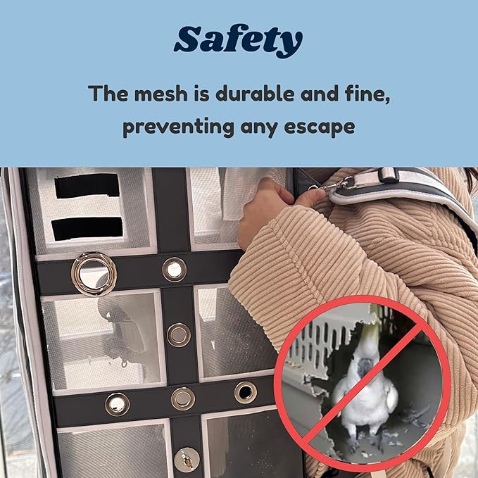 Birds Day Bird Carrier Backpack-Parrot Travel Cage with 2PCS Perch and Food Bowl, Stainless Steel Tray (Charcoal Gray, Cockatoo & Similar)