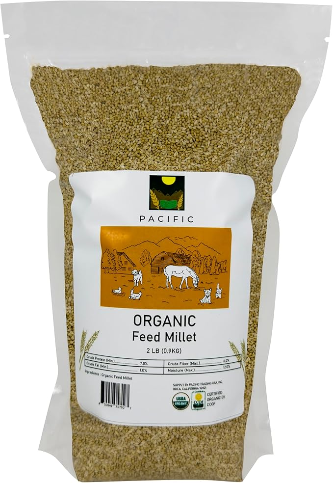 PACIFIC Organic Petfood Organic Feed Millet - Millet Bird Seed | Rich with Fiber & Minerals | USDA and CCOF Certified | Packed in USA - 2Lbs