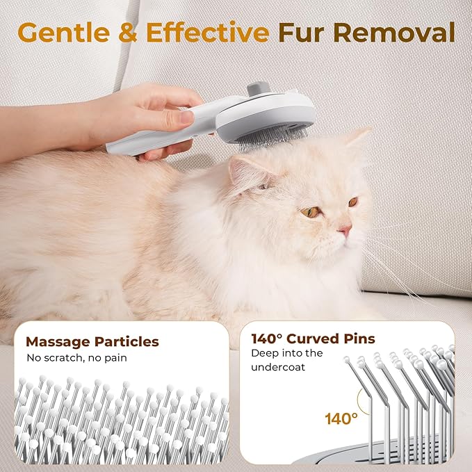 Pecute Steam Cat Brush, Self-Cleaning Cat Steam Brush with 2 Water Spray Modes, Large Capacity Tank, Dog Brush for Shedding Massaging Grooming, Cool Mist Only