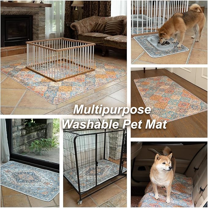 nunubaby Washable Pee Pads for Dogs, Stylish, Non-Slip and Leak-Proof Pee Pads. Reusable Potty Pads for Dogs for Crates and Floors.(Blue/Multi, 36" x36" )