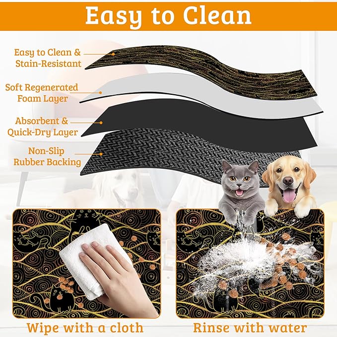 Japanese Cats Feeding Mat,Absorbent Quick-Dry Cat Dog Food and Water Bowl Mats,Non-Slip Rubber Backing Mat,Cat Dog Accessories Supplies 16" x 24"