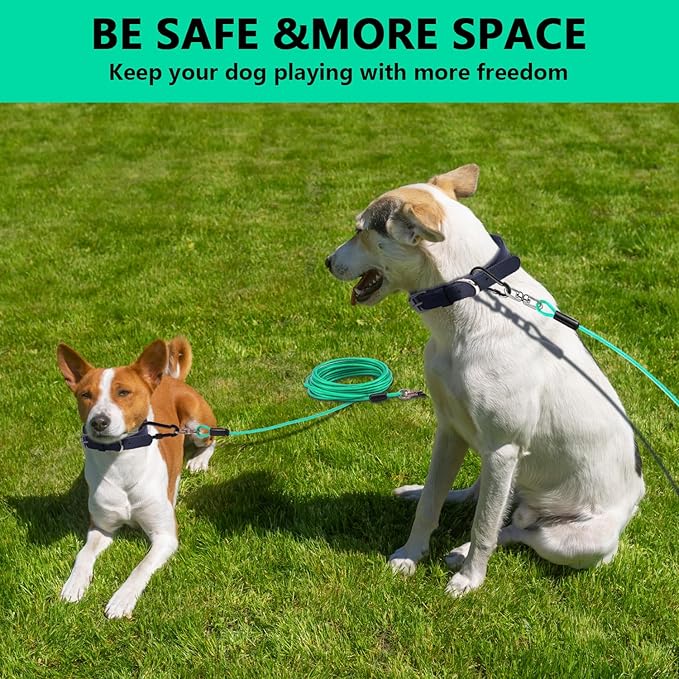 Dog Tie Out Cable 15FT-500Lbs,Heavy Duty Dog Leads&Tether for Yard with Swivel Hook,Small Large Dogs Leash Line for Outside,Rust Chew Proof Dogs Run Cable for Outdoor Camping (Green Cyan, 15FT)