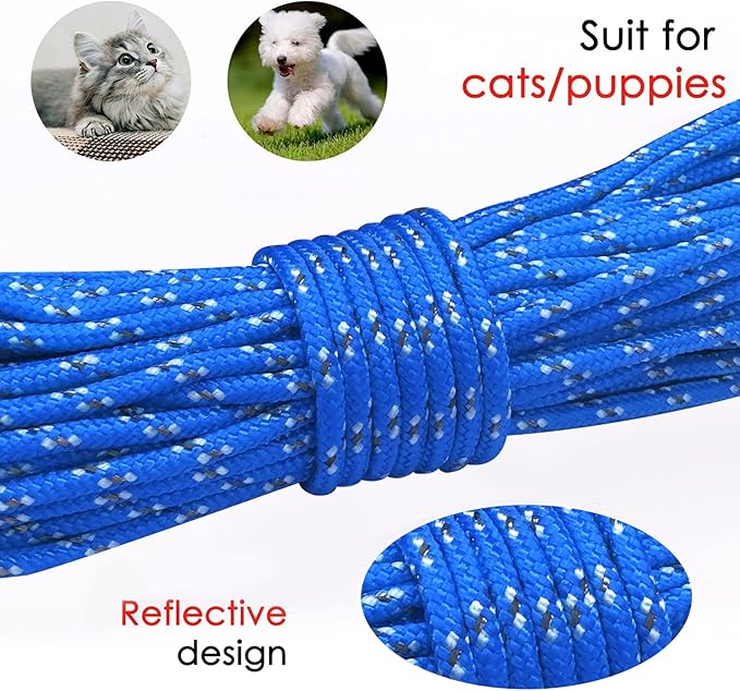 Rypet Reflective Cat Long Leash 15 FT Escape Proof Walking Leads Yard Long Leashes Durable Safe Personalized Extender Leashs Traning Play Outdoor for Kitten, Puppy, Rabbit and Small Animals