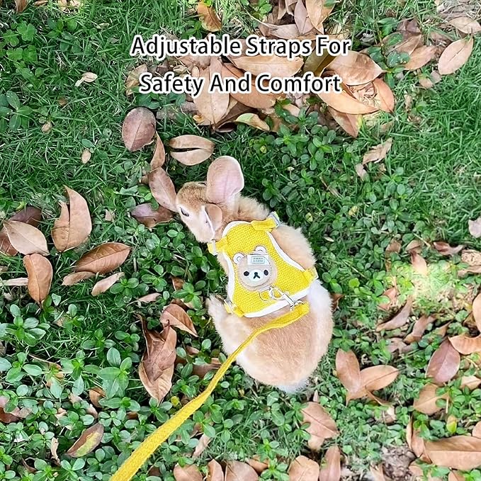 2-Pack Rabbit Harness and Leash Set – Adjustable Small Animal Vest Harness with Safety Buckle – Breathable & Lightweight – Ideal for Rabbits, Ferrets, Guinea Pigs, and Cats (Yellow)