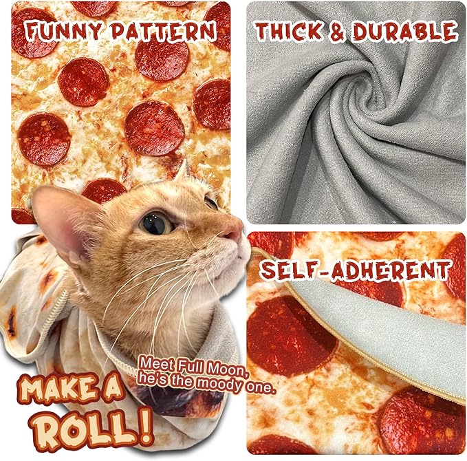 Cat Wrap for Cutting Nails, Tortilla Blanket Pet Supplies Cat Washing Bag, Burrito Blanket Cat Restraint for Nail Clipping, Multifunctional Pet Tool Gifts for Cat Lovers (M (within 9lbs), Pizza)