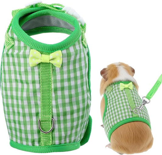 Guinea Pig Harness and Leash,Adjustable Guinea Pig Harness,Elastic Guineas Pigs Leash and Harnes,Ideal for Pet Hamster Squirrel Animals & Safe Pet Supervision(Green Plaid)