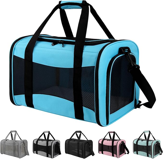 Carriers Soft-Sided Pet Carrier Large Carrier for Medium Large Cats Dogs Under 35Lbs,Breathable Ventilated Design,Collapsible Roomy Carrier with Airline Approved(X-Large,Blue)