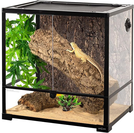 REPTIZOO 45 Gallon Glass Reptile Terrarium 24" x 18" x 24" Knock-Down Reptile Tank with Double Hinge Door and Top Screen Ventilation Easy Assembly Terrarium