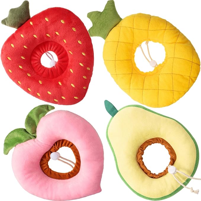 Weewooday 4 Pcs Adjustable Cat Cone Collar Soft Cat Recovery Collar Cute Kitten Fruits Shaped After Surgery Wound Elizabeth Padded Pet Neck Anti Bite Lick Dog Comfortable Smooth Texture