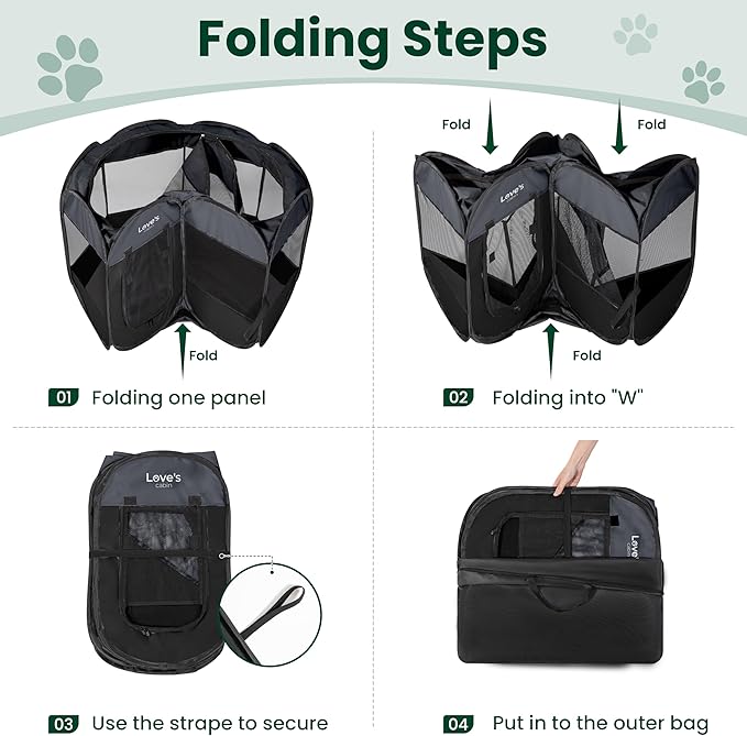 Love's cabin Pet Puppy Dog Playpen, Large Dog Tent Crates Cage Indoor/Outdoor, Portable Playpen for Cat, Foldable Pop Up Dog Kennel Playpen with Carring Case, Removable Zipper Top, Dark Grey