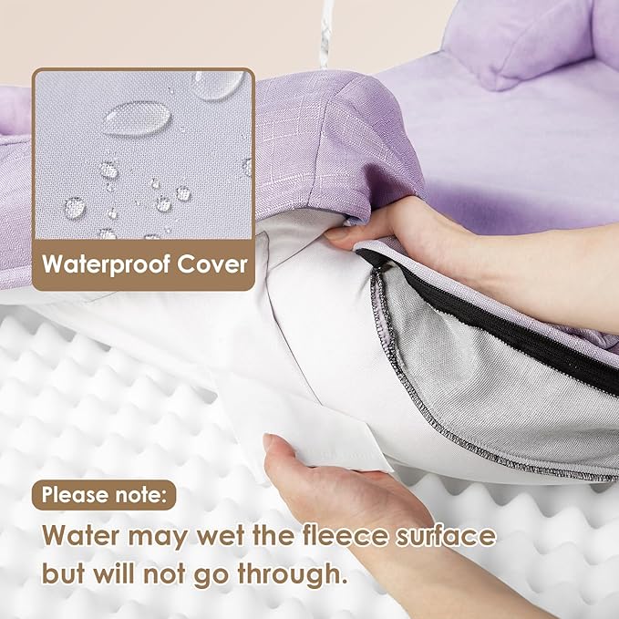 EHEYCIGA Orthopedic Dog Beds Large Sized Dog, Waterproof Memory Foam Pet Bed with Sides, Non-Slip Bottom Large Pet Bed with Washable Removable Cover, Lilac