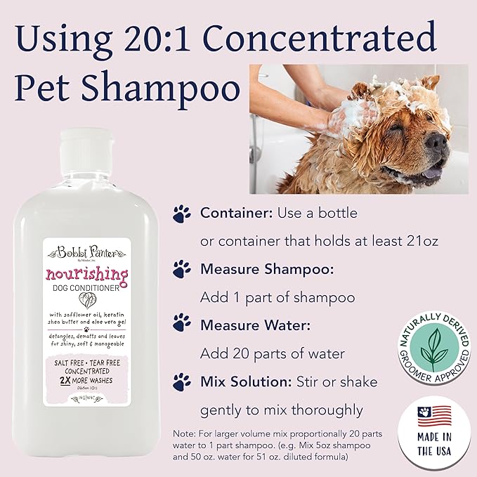 Bobbi Panter Nourishing Dog Conditioner - Detangles & De-Matts with Natural Safflower Oil, Keratin, Shea Butter, Aloe Vera for Fur, Sea Air Scent, 10:1 Concentrate, Made in The USA, 14 oz.