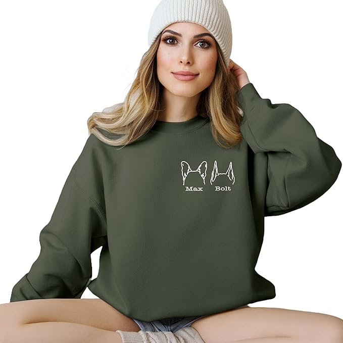 Custom Dog Mom Shirt for Women Pet Ears Sweatshirt with Name Unique Puppy Line Art Cute Dad Hoodie for DogDad Owner Lover