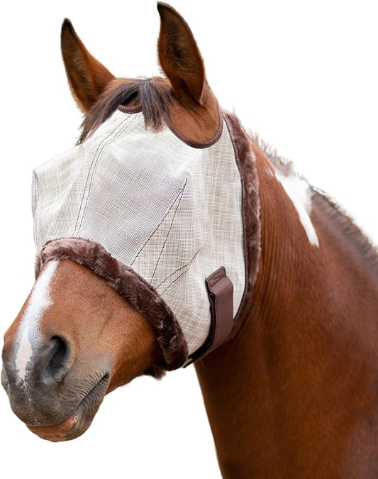 Kensington UV Fly Mask with Fleece Trim - Protective Mask with Dual Ear Opening & Forelock Freedom - XLarge, Desert Sand
