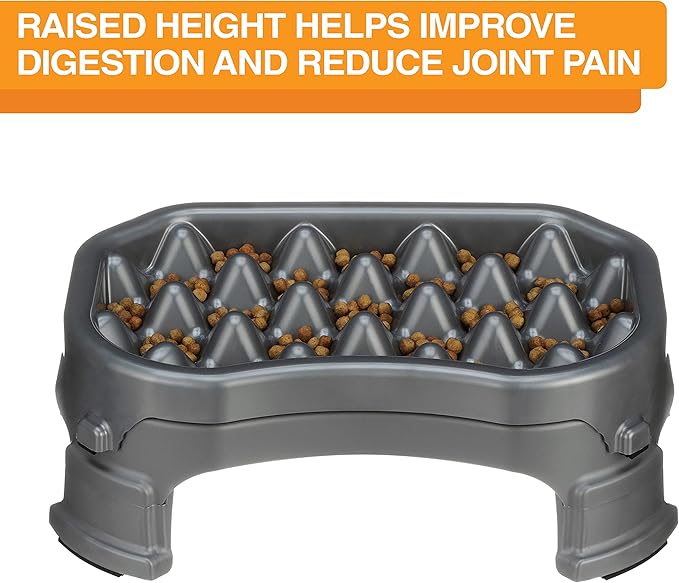 Neater Pet Brands – Neater Raised Slow Feeder Dog Bowl – Elevated and Adjustable Food Height - (2.5 Cup, Gunmetal)