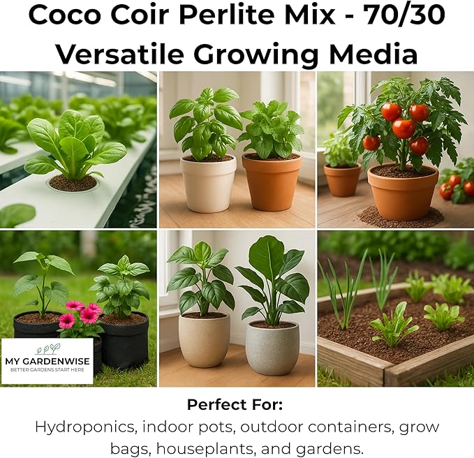 Coco Perlite - Coco Coir Perlite Mix - 70/30 Growing Media - Hydroponic, Indoor & Outdoor, Grow Bags & House Plants (30 quarts - 1 cu ft)
