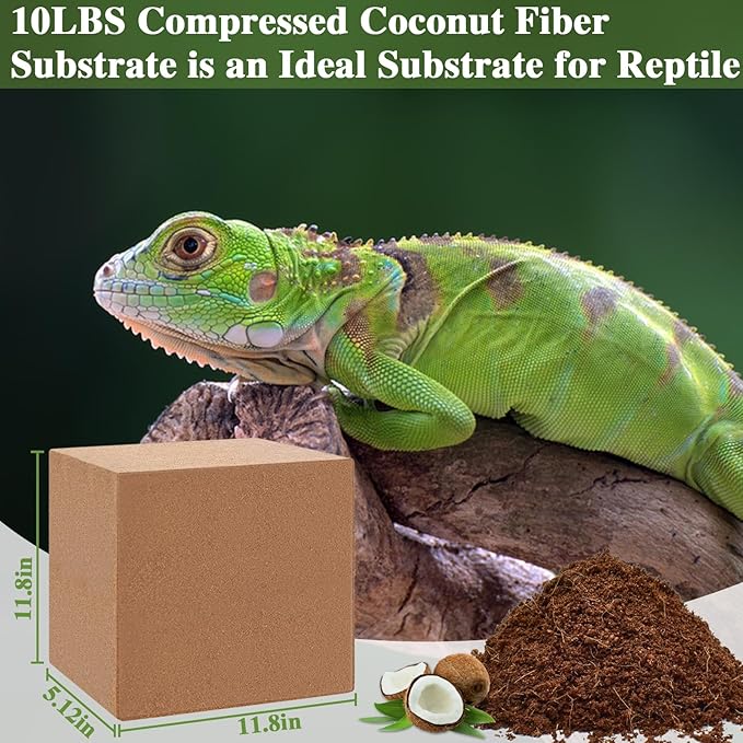 ZeeDix 10LB Coconut Fiber Substrate, 100% Organic Coconut Husk Coco Fiber Coir Brick Terrarium Bedding for Reptiles, Tortoise, Bearded Dragon, Leopard Gecko, Snake, Hermit Crabs, Frogs, Tarantula