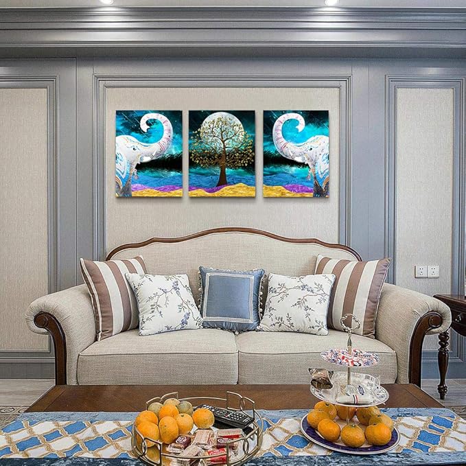 Canvas Wall Art for Living Room ,farmhouse bathroom Wall decor blue abstract Animal landscape painting,modern family kitchen Bedroom Decoration elephant Canvas art pictures Artwork for home walls