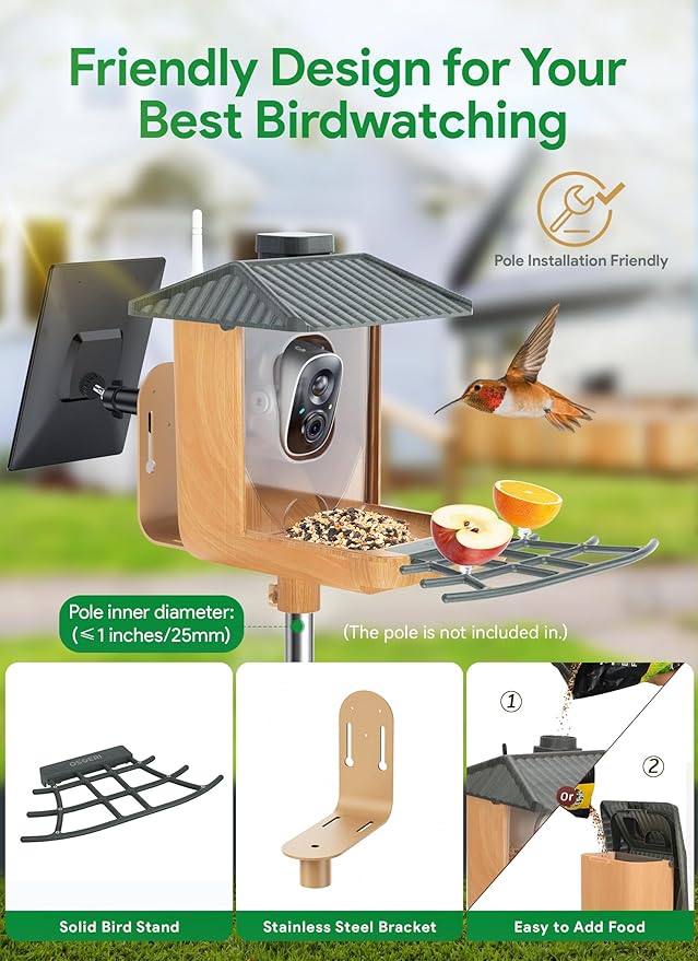 Osoeri Bird Feeder with Camera, Smart AI Identify Wild Bird Feeder Camera Solar Powered, Auto Capture Bird Videos & Motion Detection, DIY Add-ons & Hummingbird Feeder, Bird Camera Gift for Bird Lover