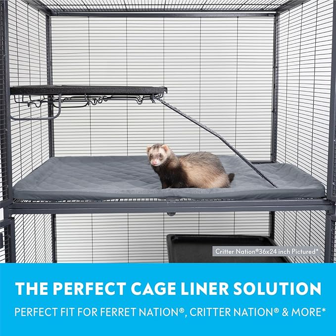 Paw Inspired Fitted Fleece Liner for Ferret Nation, Critter Nation Cage for Ferrets, Rats, Chinchillas, Hedgehogs & Other Small Animals (Gray, Top Pan Liner)