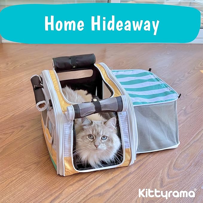 New Premium Soft-Sided 2-in-1 Kittyrama Cat Carrier & Home Hideaway – Vet-Recommended Calming Den, Dual-Use Lounge & Travel Carrier with SBS Zippers, Airline-Approved Under-Seat Fit