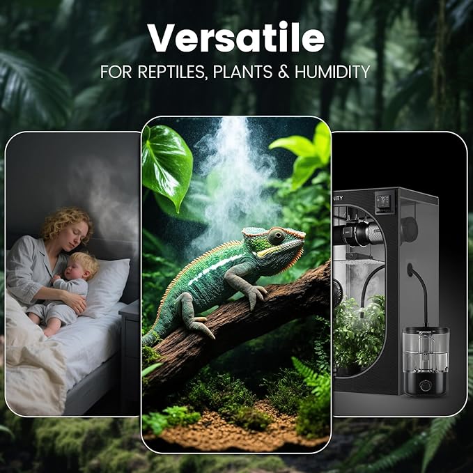 1 Gallon Reptile Humidifier Fogger for Terrariums, Adjustable Fog Volume, Ideal for Bearded Dragons, Lizards, Geckos, Snakes, Tortoises, Amphibians Humidity Increasing