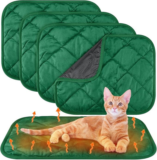 4 Pack Self Heating Cat Pad Self Warming Dog Mat Reflects Body Heat Extra Warm Thermal Pet Pad Washable Dog Cat Bed Crate Bed Mat Blanket(Dark Green,16 x 20 Inch)