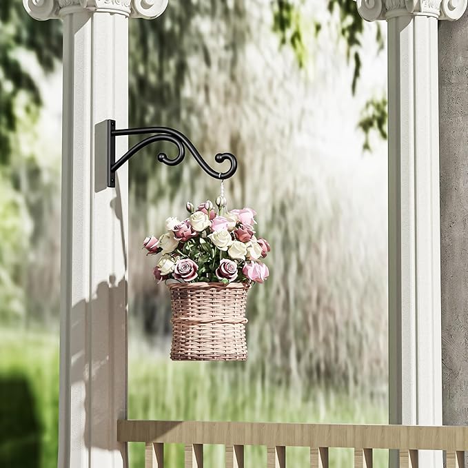 8 Inch Plant Hanger Plant Hook - 2 Pack Metal Plant Bracket Wall Hooks, Modern Designfor Hanging Flower Basket, Lanterns, Bird Feeder, Wind Chimes Indoor & Outdoor.