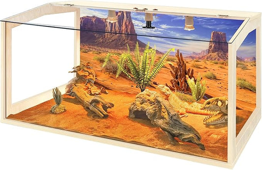 PROLEE Bearded Dragon Tank,Lizard Tank with Clear Tempered Glass Roof,Anti-Scratch Reptile Enclosure, Snake Tank and Reptile Tank,Built-in Light Fixtures with Switch (65 Gallons)