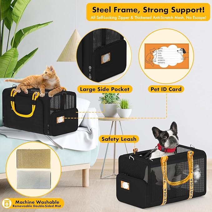 PAWZIDEA Expandable Pet Carrier Airline Approved, 18"×11"×11" Small Dog Carriers, Collapsible Top-Load Cat Carrier for 2 Cats Under Seat, Soft-Sided Puppy & Animal Travel Bag, ID Card, Up to 15lbs